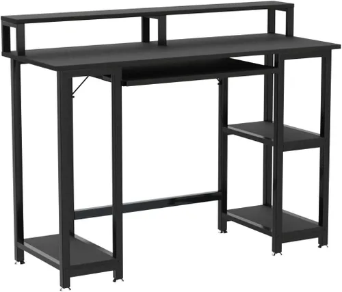 Miniatura 3 de JSungo Escritorio pequeño para computadora con soporte para monitor, escritorio de oficina en casa de 47 pulgadas con estante de almacenamiento de 2