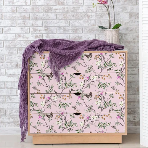 Miniatura 7 de VEELIKE Papel tapiz de estilo chinoiserie rosa con diseño de mariposas para dormitorio, habitación de niñas, 17.7 x 118 pulgadas, papel de contacto