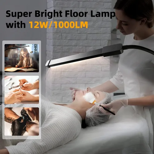 Miniatura 5 de Hanaking Lámpara de pie con control remoto, lámpara LED brillante para extensiones de pestañas, lámpara de pie regulable de 4 colores para belleza