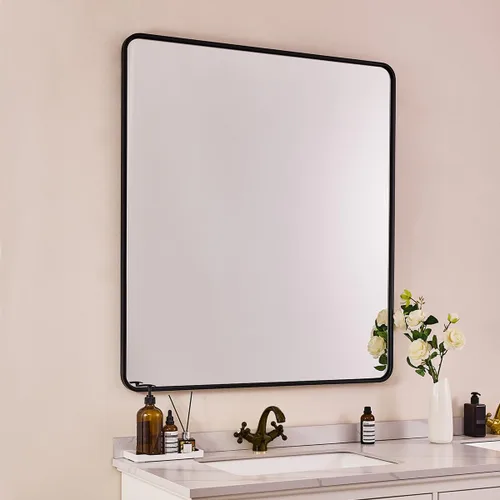 Miniatura 12 de ANDY STAR Espejo de baño negro de 24 x 30 pulgadas, espejos de tocador de baño negros para pared, espejo rectangular redondeado para fregadero