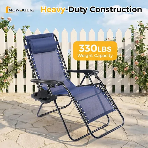 Miniatura 4 de NEWBULIG Juego de Sillas de Gravedad Cero de 2, Silla de Salón Plegable Portátil Ajustable para Acampar, Sillas Reclinables con Cojín Ajustable