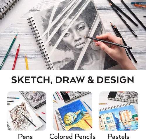 Miniatura 4 de ARTEZA Paquete de 2 cuadernos de bocetos, 9 x 12 pulgadas, 200 hojas, encuadernado en espiral, bloc de dibujo sin ácidos de 68 libras para adultos