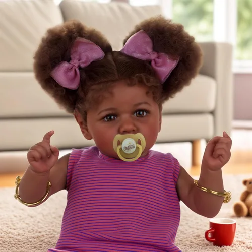 Miniatura 3 de ADFO Muñecas Reborn con cuerpo blando de bebé negro - Muñecas de bebé realistas de 22 pulgadas (niña), tono de piel caramelo, muñeca de bebé