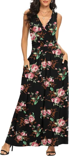 Miniatura 2 de Lilbetter - Vestido largo, simple, sin mangas, escote en V profundo, color liso, suelto, informal, para mujer
