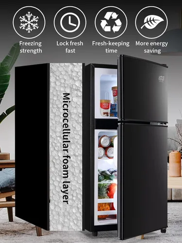 KRIB BLING Refrigerador de 3.5 pies cúbicos con congelador, puerta doble vintage, cerradura fresca, termostato ajustable de 7 niveles para Negro