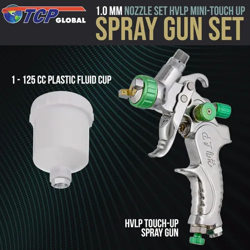 Miniatura 2 de TCP Global Pistola de pintura automotriz HVLP Mini pistola pulverizadora de 0.039 in con punta fluida de alimentación por gravedad, rociador