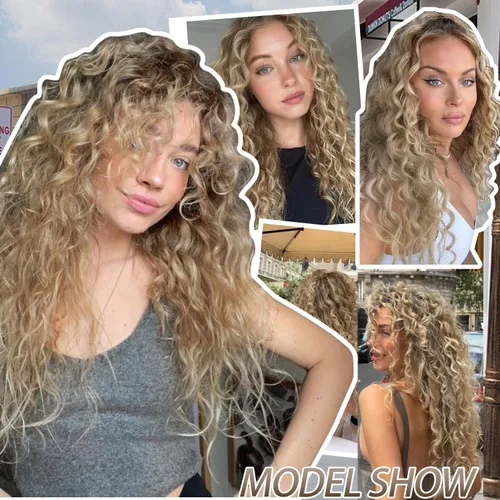 Miniatura 2 de SAPPHIREWIGS Pelucas de encaje frontal color marrón, sin pegamento, onda de agua, de encaje frontal sintético, para mujeres afrodescendientes