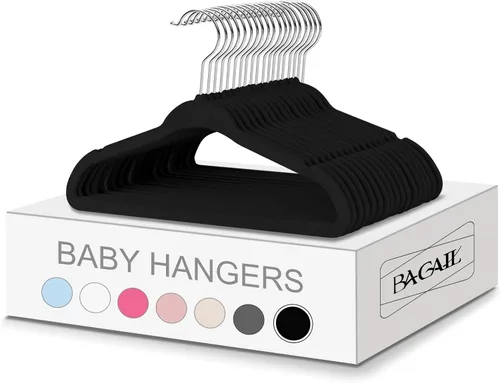 BAGAIL - 50 perchas de terciopelo para niños, de 28 cm, perchas para ropa de niños, antideslizantes, para bebés y niños pequeños (negro)