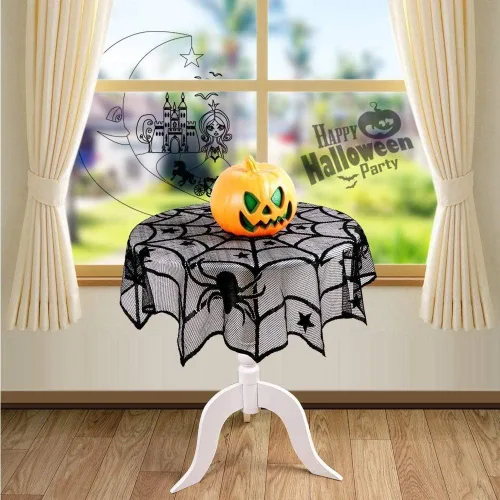 Miniatura 9 de Orgrimmar El juego de 35 decoraciones de Halloween incluye camino de mesa de telaraña de encaje, cubierta de mesa redonda de encaje, cubierta