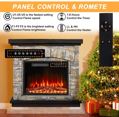 Miniatura 2 de BOSSIN Chimenea eléctrica de 36 pulgadas con repisa, inserto de chimenea eléctrica de 23 pulgadas, soporte de TV independiente con temporizador