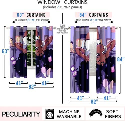 Miniatura 5 de Cortinas negras para dormitorio, decoración de habitación, cortinas opacas para ventana, juego de 2 paneles con estampado de niña africana morada