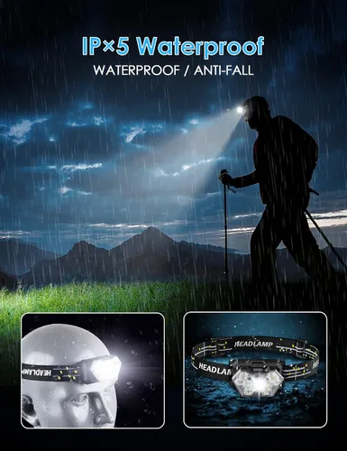 Miniatura 5 de Linterna frontal de 9 LED, 2000 lúmenes, lámpara de cabeza súper brillante con 6 modos, luz de cabeza impermeable IPX5, linterna de cabeza ligera