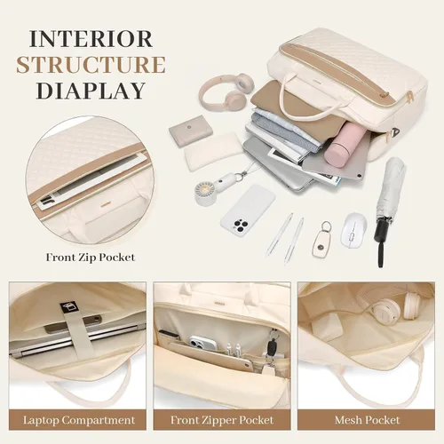Miniatura 5 de Bolsa para laptop para mujer, bolsa de trabajo de 15.6 pulgadas, impermeable, bolso de hombro para profesor, oficina, bolso cruzado