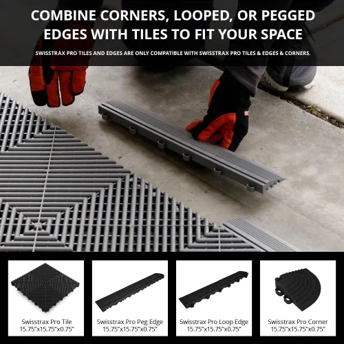 Miniatura 6 de Swisstrax Ribtrax PRO Azulejos Entrelazados para Piso de Garaje, 15.75 x 15.75 Pulgadas, Negro Azabache, Juego de 24 Piezas