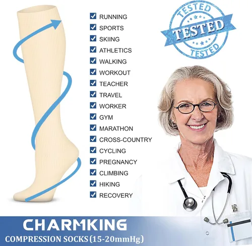 Miniatura 61 de CHARMKING - Calcetines de compresión para mujeres y hombres (3 pares), 15-20 mm Hg, el mejor apoyo para atletismo, running o ciclismo, mejora