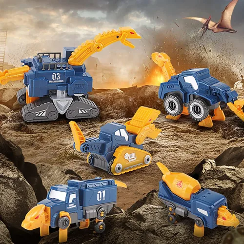 Miniatura 8 de Juguete transformable de dinosaurio para niños, robot de rescate 5pcs Construction Car Set Magnetic Connectors Assemble DIY STEM Action Figure