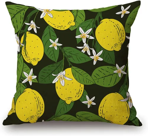 Miniatura 37 de Solekla Funda de almohada cuadrada de lino y algodón con flores blancas y negras, funda de cojín decorativa para sofá de 18 x 18 pulgadas Sl157