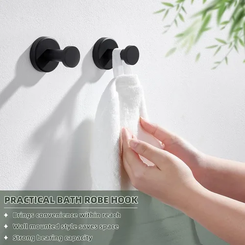 Miniatura 7 de APLusee Gancho para toallas de baño negro mate para baño, paquete de 2 ganchos de acero inoxidable, perchas de pared resistentes montadas en la pared