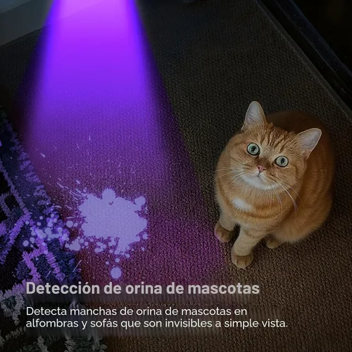 Miniatura 7 de Linterna UV de 365 nm recargable, linterna de luz negra con pantalla LCD, potentes luces ultravioleta para detección de orina de mascotas, curado
