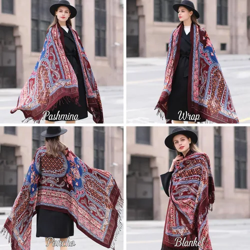 Miniatura 11 de DANA XU Manta de pashmina extragrande 100% de lana merina, bufanda de viaje, bufanda de cachemira para mujer, otoño e invierno, chal de gran