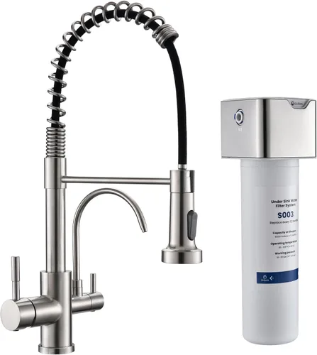 Miniatura 17 de GIMILI Grifo de cocina con pulverizador desplegable orificio único grifo de fregadero de acero inoxidable, adecuado para granjas, RV, lavandería