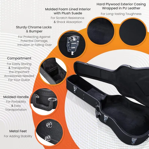 Miniatura 6 de ZeHuoGe Estuche de carcasa dura de madera con cerradura para guitarra acústica Dreadnought de 41" con superficie PU (para guitarra acústica)