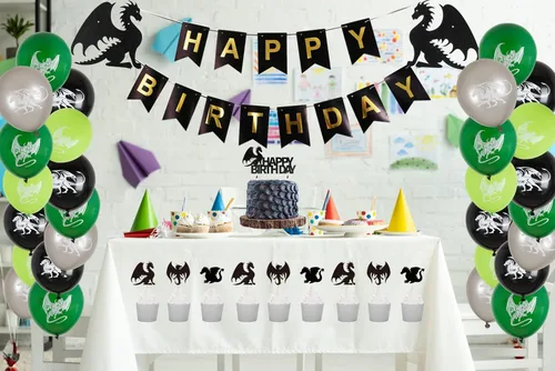 Miniatura 8 de Decoraciones de fiesta de cumpleaños de dragón, temática de mazmorras y dragones, suministros de fiesta de fantasía, incluyendo decoración y adornos