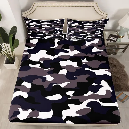 Miniatura 31 de Sábanas de camuflaje para niños, sábanas bajeras de camuflaje verde militar, juego de ropa de cama de camuflaje militar para niños, adolescentes