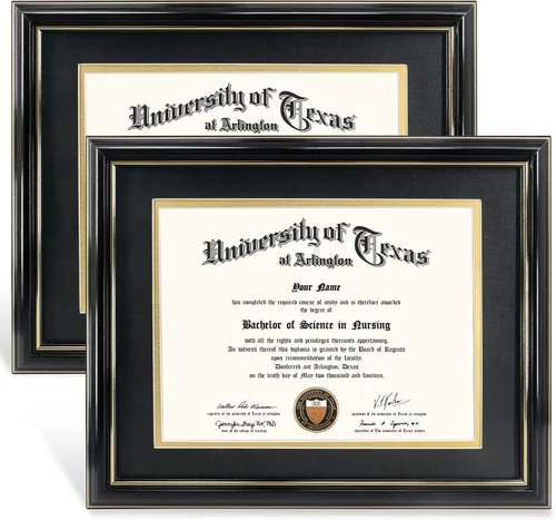 Miniatura 34 de GraduationMall Marco de diploma de certificado de 8.5 x 11, madera maciza y vidrio templado, acabado negro con ribete dorado