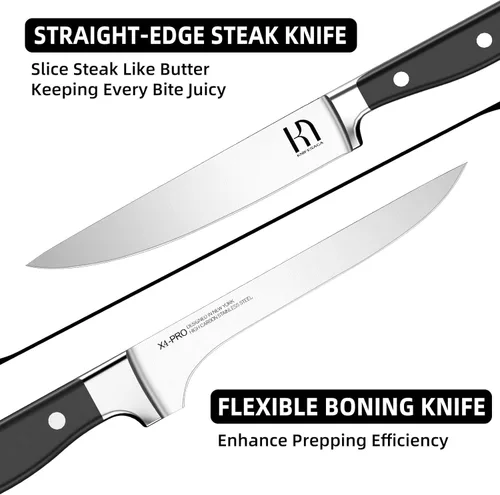 Miniatura 7 de KnifeSaga Juego de cuchillos, juego de 15 piezas de bloque de cuchillos de cocina, juego de cuchillos de chef japoneses de alta carbono de acero