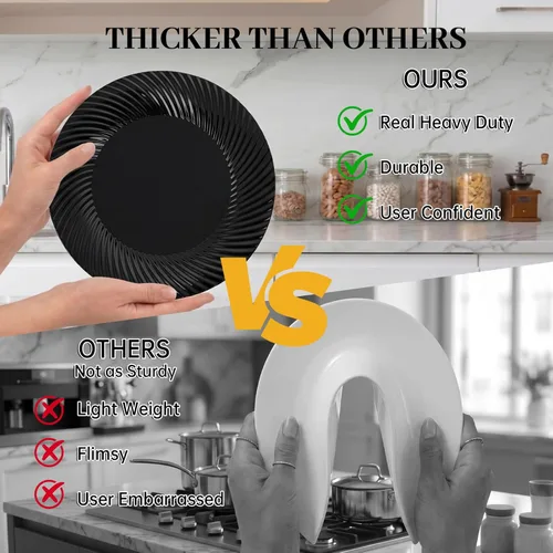Miniatura 5 de WELLIFE 100Pcs Black Plastic Plates For Party, Black Disposable Plates Include 50 Dessert Plates and 50 Dinner Plates For Wedding, Birthday