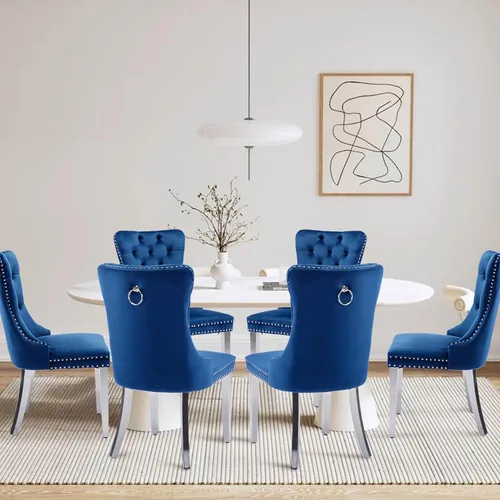 Miniatura 143 de Juego de 2 sillas de comedor tapizadas de terciopelo, sillas laterales de cocina de estilo moderno con ribete de cabeza de clavo y patas de madera