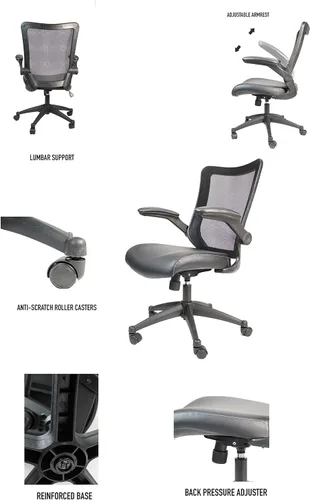 Miniatura 8 de OfficeFactor - Silla de escritorio de oficina, silla de escritorio ajustable de capacidad de 300 libras, reposabrazos abatibles, ruedas