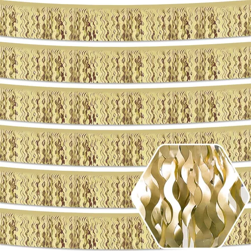 Miniatura 22 de Paquete de 6 guirnaldas de flecos de 10 pies de color negro dorado y plateado con flecos metálicos de oropel con serpentinas para colgar