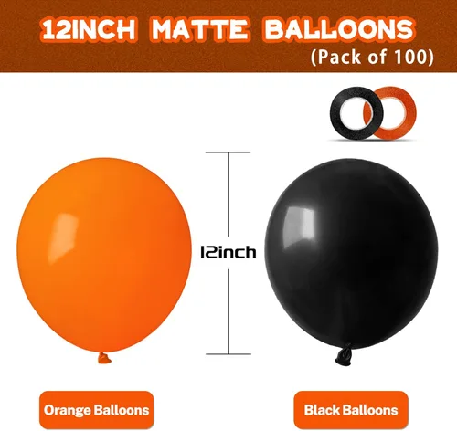 Miniatura 2 de 100 globos negros y naranjas de 12 pulgadas, globos de látex de Halloween, globos gruesos de helio para Halloween, boda, fiesta de cumpleaños