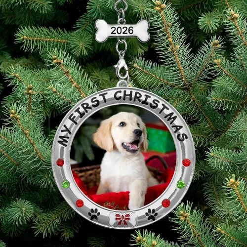 Miniatura 3 de My First Christmas - Adorno personalizado para foto de perro – 2025 con fecha – Adorno personalizado para cachorro – Joyas, dije de hueso fechado