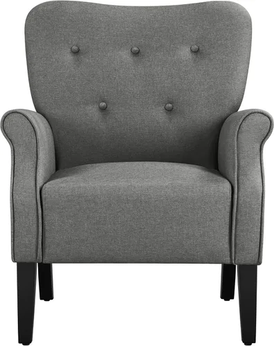 Topeakmart Silla decorativa de tela, sillón moderno de poliéster con patas de madera, respaldo alto y cómodo asiento acolchado para sala de estar,