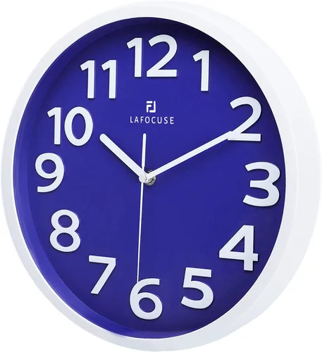 Miniatura 5 de Lafocuse Reloj de pared azul con números 3D de 12 pulgadas para decoración de sala de estar, moderno reloj de pared de cocina funciona
