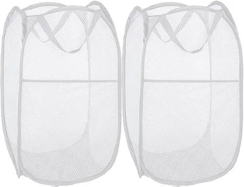 Miniatura 11 de BATTOO Cesta de lavandería emergente de malla fuerte de lujo con bolsillo lateral, plegable para cuarto de lavandería, baño, habitación de niños