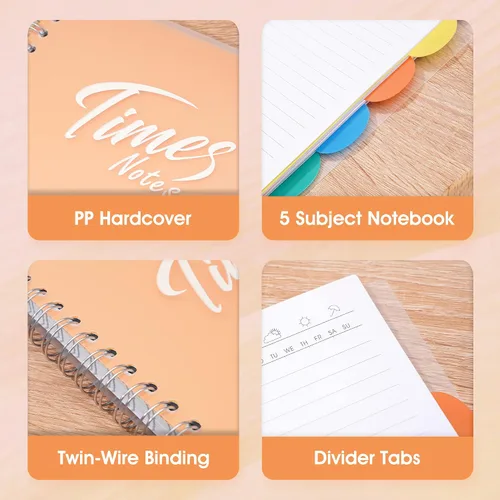 Miniatura 3 de Yoment Cuaderno de 5 materias con pestañas, cuaderno grande de 5 x 8 pulgadas con divisores, 240 páginas, cuadernos de plástico de tapa dura