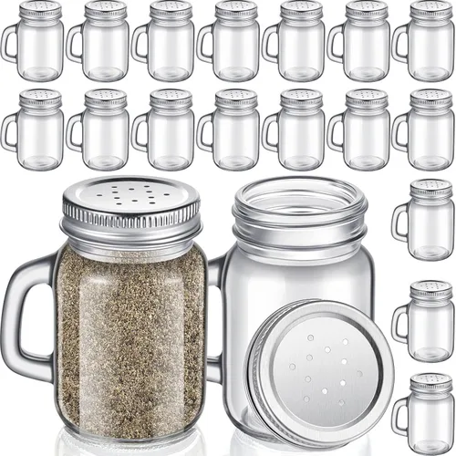 Tessco for you 24 saleros y pimenteros de vidrio de 4 onzas, mini saleros transparentes para cocina de granja con tapa y asas de metal para mesa de