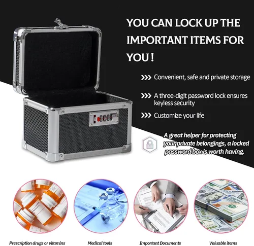 Miniatura 5 de Cajas pequeñas con cerradura de combinación para medicamentos con código para artículos personales, caja de seguridad para medicamentos y documentos