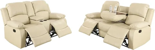Miniatura 37 de Juego de muebles de sala de estar de cuero reconstituido con sofá reclinable, juego de sofá reclinable, silla de dos cuerpos, juegos de muebles