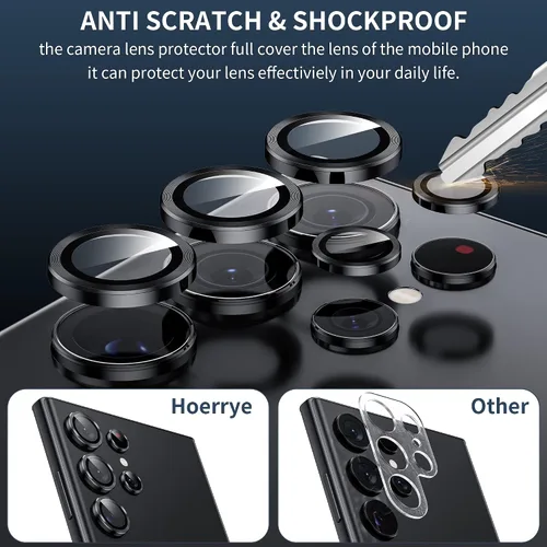 Miniatura 3 de Hoerrye Protector de lente de cámara para Samsung Galaxy S23 Ultra, compatible con fundas, vidrio templado 9H antiarañazos, círculo de protección