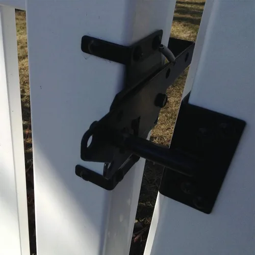 Miniatura 7 de Pestillo de puerta autobloqueante, montaje en poste resistente, palanca de gravedad automática, cerradura de puerta de valla de madera/PVC con Negro