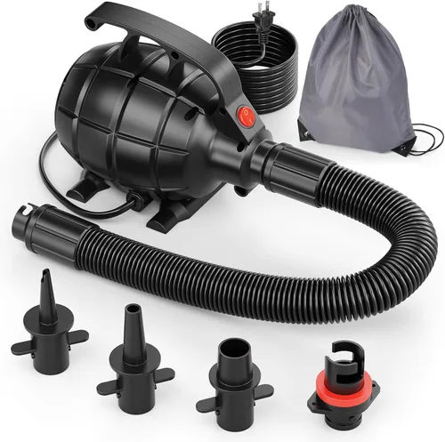 Miniatura 7 de Bomba eléctrica de 500 W para inflables, bomba de aire portátil con bolsa de almacenamiento, inflador de colchón de aire de llenado rápido