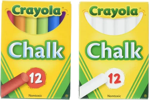 Crayola Paquete de tiza blanca no tóxica (caja de 12 quilates) y tiza de color (caja de 12 quilates)