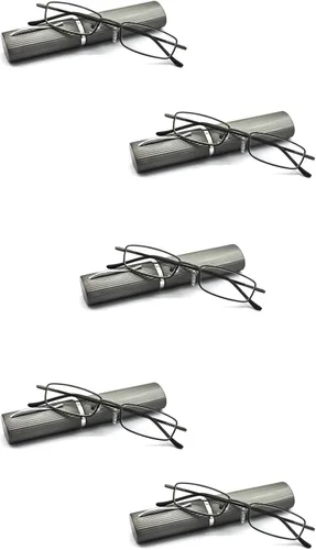 Miniatura 9 de Paquete de 5 lentes de lectura delgados de metal con estuche de tubo para hombres y mujeres, multicolor
