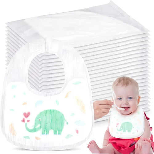 Skicuff 100 baberos desechables a granel para bebés, niños y niñas, empaquetados individualmente, higiénicos para niños pequeños que viajan y uso al