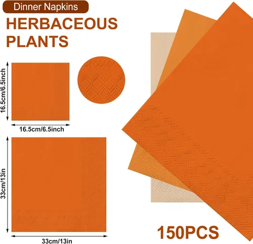 Miniatura 2 de Whaline Paquete de 150 Servilletas de Otoño en Color Naranja 16.5 x 16.5 cm 3 Colores Servilletas Desechables de Papel en Tema Naranja Servilletas